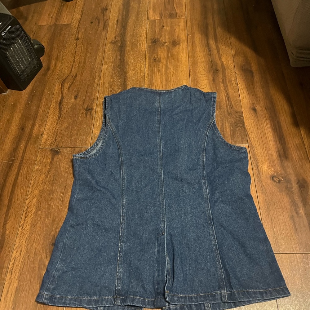 Sleeveless Dark Blue Denim Vest - Tailored Women's Jacket - Picture 4 of 4
